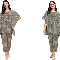 nainvish Cotton Blend Ethnic Kaftan Co-Ord Set | Casual Wear Kaftan Pant & Top Set | Fancy Kaftan Top & Pant Set | | Women Top & Pant (Pack Of 2), Assorted, Small-picture-30