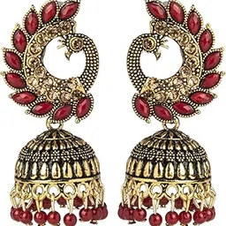 shining jewel - by shivansh Gold Plated Antique Traditional Peacock Jhumka With CZ, LCT Crystals,Kundan & Pearls Earrings for Women-picture-32