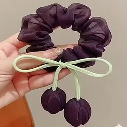 Navjai Korean Style Tulip Flower with Bow Ribbons Scrunchie for Women Girls Headband Bowties Tassel Rope Hairband Fashion Hair Ties Elastic Satin Silk Rubber band for Causal & Daily Use Hair Accessory (Multicolor 1Piece)-image-17