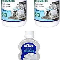 Dishmatic Dishwasher Detergent Powder 2 Kg, Rinse Aid Liquid 250 ml Combo Pack for Sparkling Clean Dishes Compatible Dishwashing-image-53
