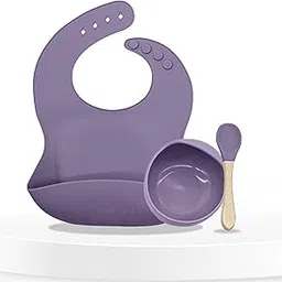 Bembika Baby Feeding Essential Baby Dinner Set Silicone Tableware Set for Baby Infant Training Eating Utensils � (Pack of 3)(Purple)-picture-20