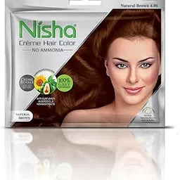 Nisha Natural Brown 4 Permanent Cream Hair Color 20gm Colourant + 20ml Developer (Pack of 2) image 1