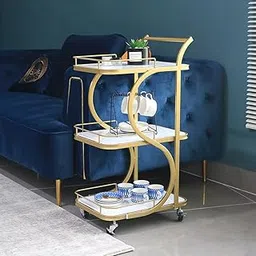 Device Bas with BROWN ART SHOPPEE End Table Trolley 3-Tier Metal Serving Trolley with Wheel Home and Restaurant Mobile Cart for Effortless Food Serving Coffee Table for Living Room (Golden White)-image-87