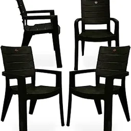 OAKNEST Cello Jordan High Back Plastic Chair| Arm Rest Chair for Living Room, Bed Room and Garden Use| Weight Bearing Capacity 200 Kgs| Replascement Warranty* (Black), Set of 4 Piece-picture-10