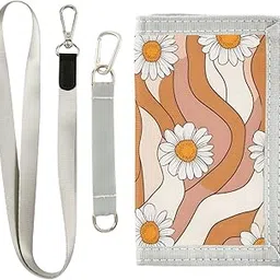 alaza Kids Wallets for Boys Girls Toddler Trifold Wallet Children Small Orange White Striped Daisy with Zipper Coin Pocket-picture-25