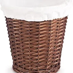 Woodluv Round Wicker Waste Paper Bin with Cloth Lining BrownWhite-picture-69