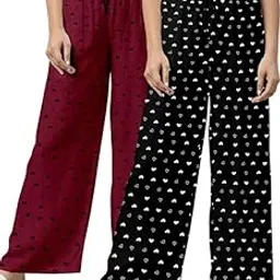 Women's Heart Print Lounge Pajama Pants, Burgundy, Comfortable Sleepwear-image-87