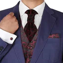 Red patteren Dress Vest Formal Vest for Wedding Gift Set Match Tuxedo Vests ,cufflinks, hanky and Ascot Tie for Tuxedo Y&G VS2026-M Medium Red-picture-32