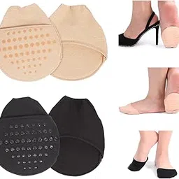 HANNEA® 2 Pairs Women's Toe Topper Socks Ball of Foot Cushion Pads Socks Seamless Half Socks, Reusable Non Skid Forefoot Protectors Half Toe Socks for Many Styles of Shoes-picture-36