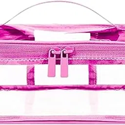 LYF5STAR Pink Transparent Clear Cosmetic Pouch, Toiletory Kit Bag with Double Zippers, Random Color for Travel, for Cosmetic Storage for Women, Men and Girls -Pack of 1-image-88