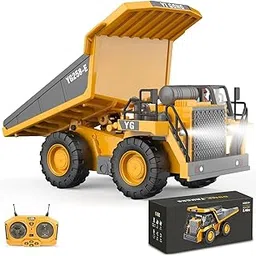 Metal RC Truck Toy,9-Channel Remote Control Construction Vehicle Dumping Truck with Lights & Sounds,2.4GHz Rechargeable Toy for Kids Ages 3+ Battery&Remote Included,Yellow(Dumping Truck)-picture-13