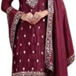 tilki Fashion Women's Chinnon Silk Heavy Embroidery Sequence Work with Full Sleeve Kurta Plazo with Dupatta Set-picture-14