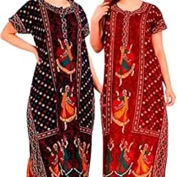 Women's Pure Cotton Nightwear Casual Nighty (Blue Maroon DANDIYA-101 XXL)-picture-18