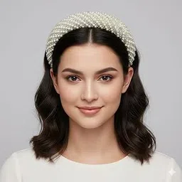 t i n z Luxury Pearl Embellished Padded Headband, Elegant Crescent Moon Design, White Crystal Beaded Hair Crown for Bridal Wedding-picture-52
