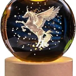 HLOKNTSABR 3D Galaxy Crystal Ball Night Light | Dimmable Engraved LED Glass Ball Table Lamp with USB and Wooden Base for Home Decor, Office, Birthday Gift & Kids Bedroom (Unicorn)-picture-30