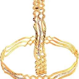 jewar mandi Designer Gold-Plated Bangle Set with Silver Accents Embellishments Wave Pattern Latest & Traditional Style 2 Piece Cut Work Kada Jewelry-picture-24
