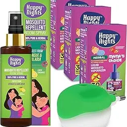 Happy Nights Herbal Mosquito Repellent Room Spray & Liquid Vaporizer Refill with Machine Combo Mosquito Protection Safe for Baby (100ml Lemon Fragrance Spray | 3 x 45ml Strawberry Refill & Machine)-image-47