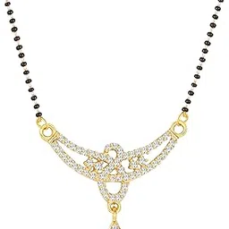 meenaz American Diamond Mangalsutra for women stylish Peacock vati wati 1gm gold mangal sutra short AD CZ Pendant Necklace design jewellery for women nallapusalu one gram 18 inch black beads chain -75-picture-17