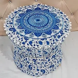 POSHMANDALA Mandala Set of Two Footstool Bamboo Cover - Multi Color Mudda Ottoman Pouffe Set of 2 Pieces, Size 17x18 Inches-picture-11