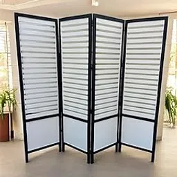 Orion Craft Wooden Room Divider | Wooden Partition for Living Room | Wooden Room Separator | Office Wooden (6 Feet Half Patti Design Black and White) (6 Feet 4 Panel Black and White)-image-10