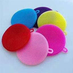 DRBS Cleaning Sponge Silicone Scrubber for Kitchen Scrubber Fruit and Vegetable Washing Brush Round Scrubber Pad Multipurpose Silicone Dishwashing Tools (Multicolor) (6)-image-2