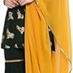 Women's Embroidered Palazzo Suit Set, Dark Green with Yellow Dupatta, Traditional Indian Dress (IN, Alpha, XS, Regular, Dark Green)-picture-23