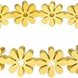 charmiq 18K Gold Plated Anti Tarnish Floral Bracelet for Women | Hypoallergenic Everyday Wear Designer Jewellery | Daisy Flower Design with Crystal Detailing | Lightweight Elegant Gold Bracelet-picture-10
