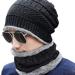 zenkova Winter scarf and cap winter protection Thick Skull Cap for Men Women Neck Warmer Scarf Set & Velvet Free Size (multi-colour)-picture-26