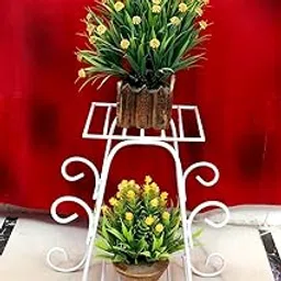 MetalTouch Plant Stands Outdoor Metal 2 Tier Small Durable Flower Pot Stand Rustproof Iron Plant Stand Perfect for Home & Garden (White)-image-5