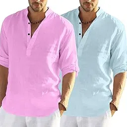 madhavista Men's Solid Casual Cotton Blend Straight Regular Fit Kurta Shirt-picture-13