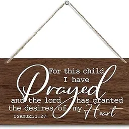 Samuel 1:27- for This Child I Have Prayed Inspirational Quote Wood Decor Sign,Bible Verses Decor Signs,Hanging Printed Wooden Plaque Decor,Gift for Nursery Girls Boys Room Decor 12 x 6 inch image 1