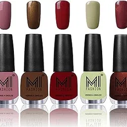 MI Fashion® Daily Delight Nail Polish Combo in 5 Classy Shades - Nude Spring, Brown Coffee, Mighty Maroon, Mischievous Mint and Metallic Maroon - 12ml each-image-36