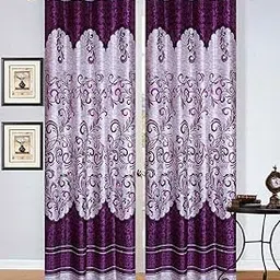 ZYFOX Home Door Curtains 7 Feet Long | Yarn Polyester Curtains | Premium Screens for Home Office | Prada for Living Room Bedroom | (Purple Darbar, 1pc) image 1