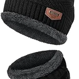 wavva Cap and Scarf,Soft Warm Snow/Air Proof Fleece Knitted Cap (Inside Fur) Woolen Beanie Winter Cap with Scarf for Women/Girl/Ladies/Men image 1