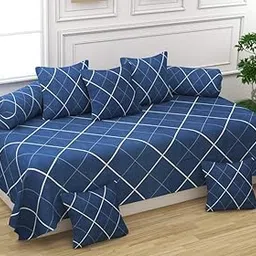 KIAAKSH Printed Diwan Set Glace Cotton Cloth Quality Designer Printed 8 Pieces Standard Size 60x90 Inches Diwan Set (1 Single Bedsheet, 2 Bolster Covers, 5 Cushion Covers) KG-Dwn 24-image-10