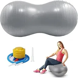 KEVJ Peanut Ball Size 45x90 cm Shaped Swiss Stability Yoga Exercise Balance Ball for Kids Labor Birthing Physio Therapy Fitness Gym Workout Exercise Ball (Grey)-picture-16
