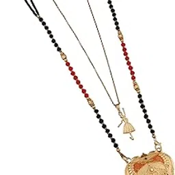 Women's Gold Plated Peacock Motif Mangalsutra with Enamel Work and Ballerina Pendant Layered Necklace Set, Traditional Black Beaded Indian Wedding Jewelry-MD-076-image-43