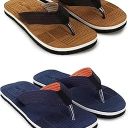 footexo Casual Slippers Combo For Men With EVA Sole | Durable & Lightweight | Stylish Flip-Flop | Cushioned Footbed - Comfortable Fit for Every Occasion | (102) | Color Tan::Navy | Size : 8-picture-16