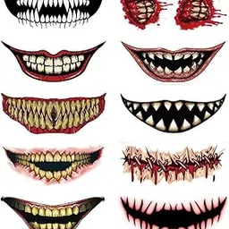 MAYCREATE® 10 Sheet Halloween Temporary Tattoo for Women Men 3D Realistic Face Tattoo Sticker Waterproof Vampire Cosplay Makeup Horror Smile Mouth Tattoo Sticker-image-41