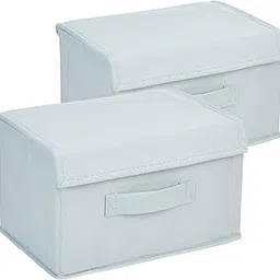 Amazon Brand - Solimo Drawer Storage Box | Plain Storage Box | Non-Woven Clothes Organizer For Toys | Storage Box with Handle | Small | Plain Design (Grey, Pack of 2)-image-92