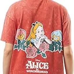 bewakoof Official Disney Merchandise Alice Women's Graphic Printed Oversized Fit Half Sleeve Round Neck Cotton Jersey Acid Wash T-Shirt-picture-40