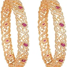 Fashion Jewellery Gold Polished Zircon Bangle Set |Best For Bride, Bridemaids & Special Occasion Zircon Bangle For Women - 184915-image-64