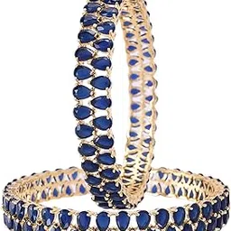 ratnavali jewels Brass Gold Plated and Cubic Zirconia Bangle for Women Blue-picture-22