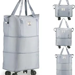 ai ankit international Rolling Foldable Duffle Bag for Travelling, Expandable with Detachable Wheels, Trolley for Women, Luggage for Travel, 3-Layer - Grey-picture-53