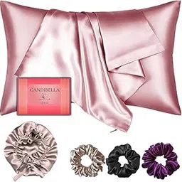 Soft Silky Bonnet with 3 Scrunchies, Adjustable Hair Cap for Sleeping, Satin Bonnet for Curly Hair with Soft Jersey Fabric Tie Band, Best Gift Combo with Pillow Covers Rose-picture-23