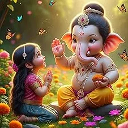 Premium Baby Ganesha & Little Girl A4 Glossy Wall Sticker | HD Waterproof Vinyl Ganpati Blessing Poster | Spiritual Home & Kids Room Decor | Pack of 1 (A4 (29.7 × 21 cm))-picture-20