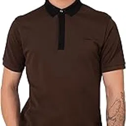tenhem Luxury Men's Mercerised Cotton Pique Brown Polo Tshirt in Stylised Covered Palcket in Contrast-picture-21
