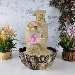 Merupam Three Step Matki Tabletop Water Fountain for Home Decor Multicolor LED Light with Adjustable Water Flow Rate, Meditation Relaxing Indoor Decoration Water Fountain (M-44)-picture-21