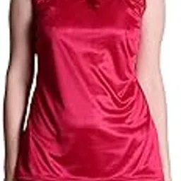 nightdoll Soft & Smooth Satin Solid Nightwear Night Suit/Night Shirt Sleeveless Top & Shorts Set for Women (Free, Red)-picture-25