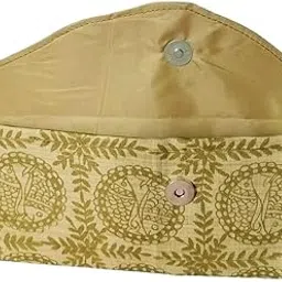 Handmade Fabric Envelope Clutch, Cream and Olive Green Floral Print, Magnetic Snap Closure, Cotton Canvas Material-picture-31